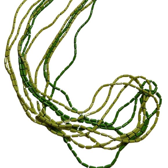 Opera length Retro 5 strands Green Plastic Beaded Necklace Three Shades of Green - Picture 3 of 6
